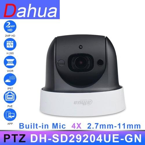 Original Dahua PTZ IP Camera DH-SD29204UE-GN 2MP PoE 4X 2.7-11mm ZOOM Built-in Mic 30M Starlight WDR IVS Face Detect Network Cam