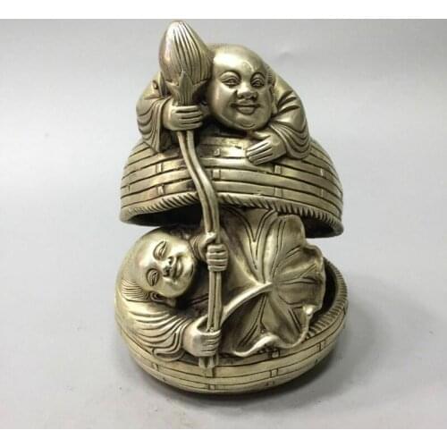 Chinese Antique Brass Handmade Fortune Lucky Lotus Buddha Home decoration