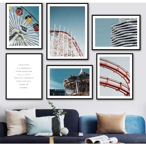 Ferris Wheel Carrousel Amusement Park Sky Wall Art Canvas Painting Nordic Posters And Prints Wall Pictures For Living Room Decor