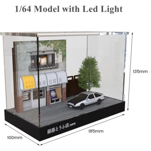 1:64 Scale Fujiwara Tofu Shop Scene Model Set with Simulation Alloy Car Model Dust Cover and Lamp for Sand Table Decorations