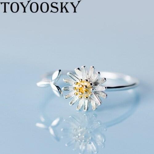 High Quality Silver 925 Pave Daisy Flower Rings Minimalist Forefinger Adjustable 100% Authentic 925 Sterling-Silver-Jewelry