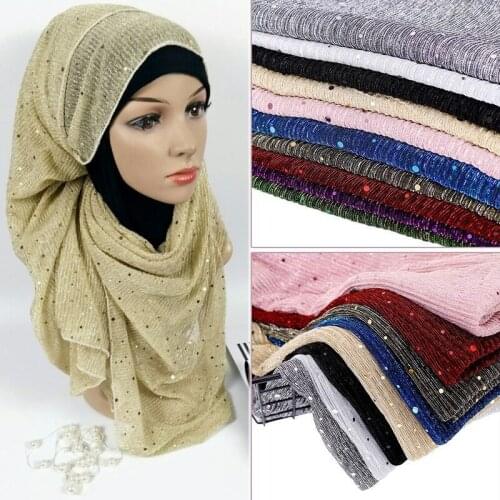 Fashion Sequins Women Long Hijab Scarf Muslim Lady Hijab Headwear Islam Clothing Turkish Shiny Turban Shawl Headscarves Africa