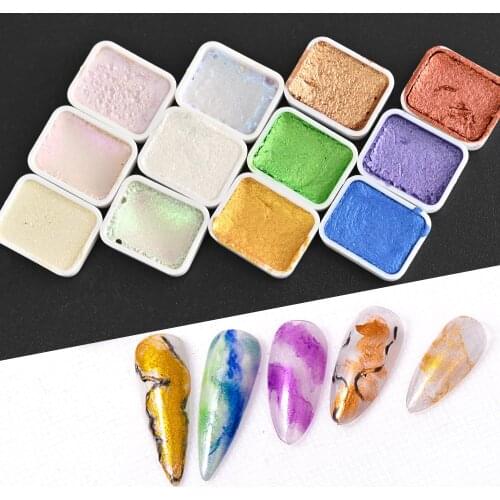 6pcs/Box Solid Glitter Nail Painting Watercolor Ink Polish Blooming Nail Art Pigment Supplies Shimmer Aurora Decorations K-6N
