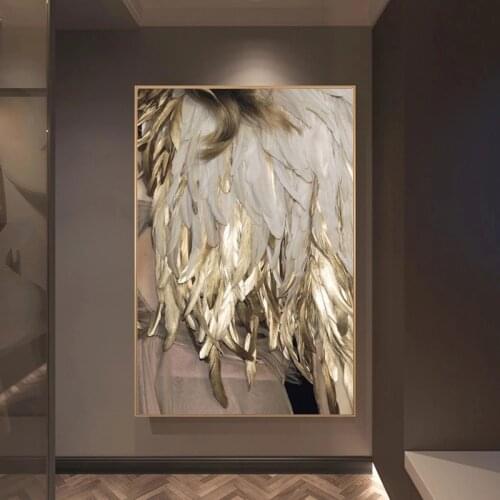 Nordic Minimalist Style Canvas Painting Feather Gold Color Lamp Poster Print Wall Art Picture for Living Room Home Decor Cuadros
