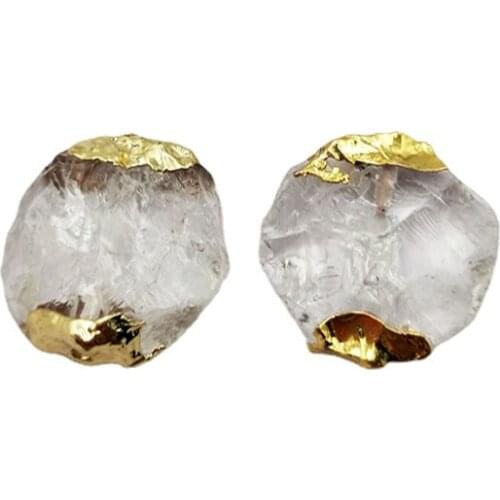 Raw Round Clear Quartz Beads rough crystal slice gold plated pendant Wholesale gemstone charm finding accessory