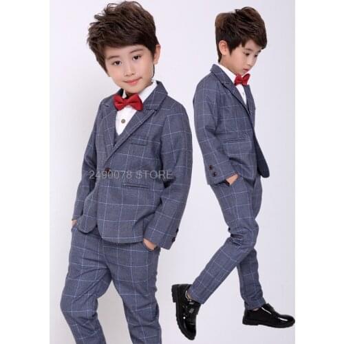 Flower Boys Formal Suit Gentleman Kids Jacket Vest Pants 3Pcs Wedding Tuxedos Children Performance Party Dress Costume