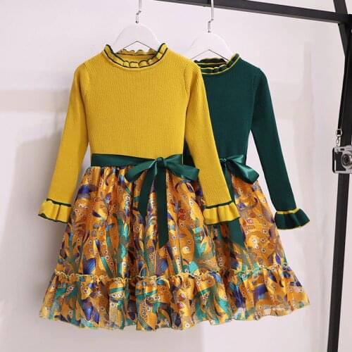 Cute Baby Girls Sweater Dresses Winter Long Sleeve Kids Clothes Robe Knitted Teens Dress for New Year Party Children Clothing