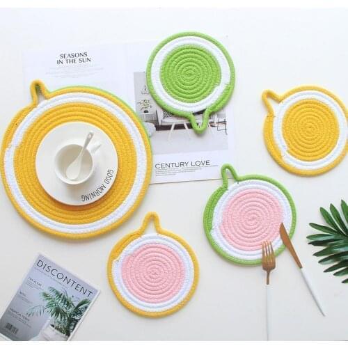 Placemats Hangable Anti-slip Cute Cotton Rope Tea Table Mat Coffee Cup Coasters Heat Insulation Round Bowl Mat for Kitchen