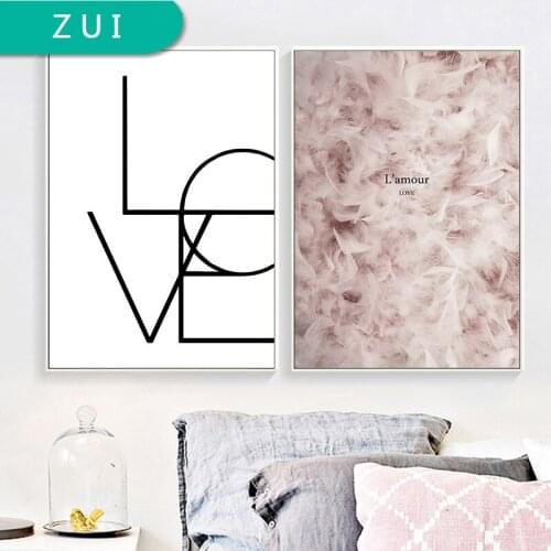 Feather Love Poster Nordic Wall Art Print Minimalis Canvas Painting Simple Decorative Picture Scandinavian Home Decoration