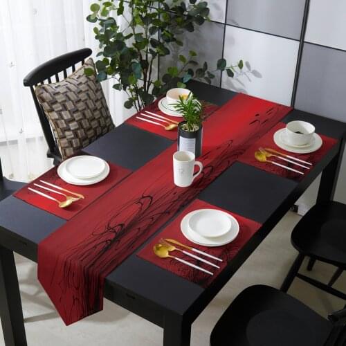 Simple Red Black Gradient Abstract Flowers Table Runner Table Mats Cover For Home Wedding Festival Party Hotel Decoration
