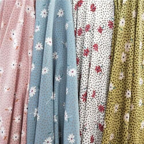 Chiffon Daisy Flower Print Fabric Soft Bridal Dress Material Fabric