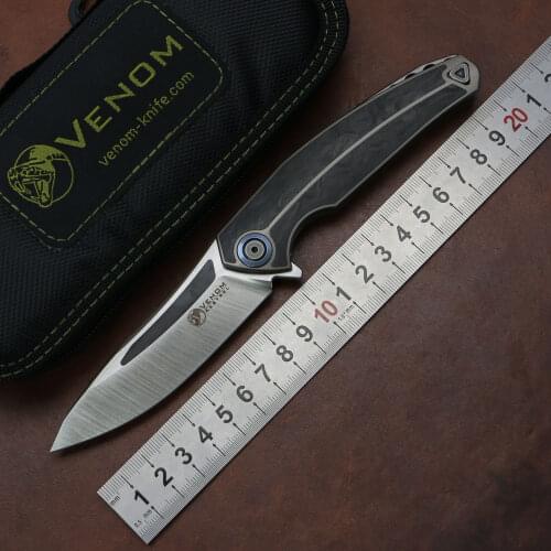 Kevin John VENOM KESTREL Folding Knife M390 Blade Titanium+CF Handle Utility Camping Hunting Survival Pocket Kitchen EDC Tool