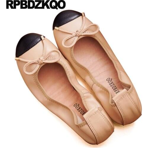 Round Toe Foldable Ballet Flats Ballerina 11 10 Women Large Size Korean Nude Yellow Shoes Custom Navy Blue Bow Roll Up Elderly