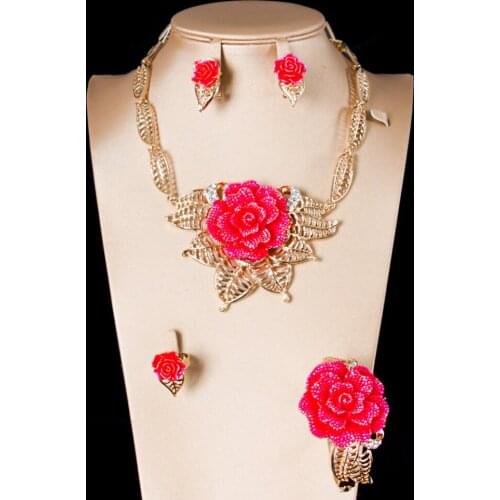 LAN PALACE bridal jewelry set wedding jewelry rose turkish jewelry crystal earrings necklace ring bracelet free shipping