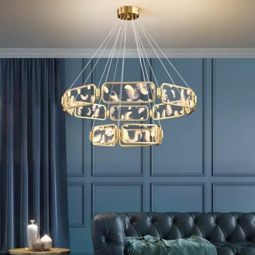LED Copper Chandeliers Lighting For Kitchen Bedroom Living Room Villa Hotel Lobby Chandelier Clubhouse Luxury Ring Hanging Lamp