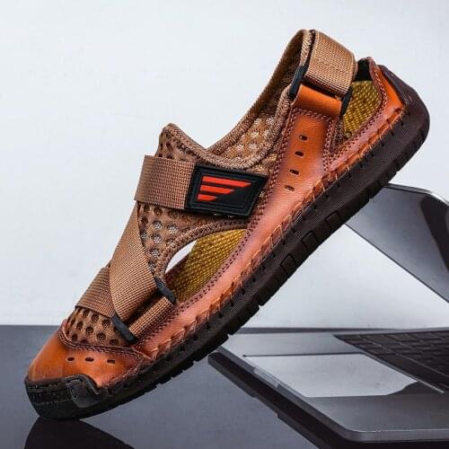 Fashion Men Casual High Quality Leather Breathable Shoes Big Size Zapatos Para Hombre New Summer New Mens Beach Sandals