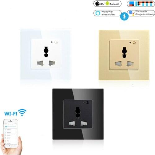 Universal WiFi Smart Wall Socket 13A Outlet Glass Panel French APP Remote Control Works with Amazon Echo Alexa Google Home