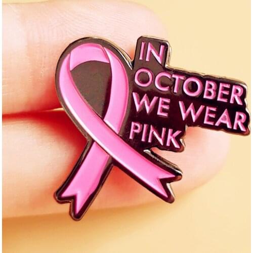 In October We Wear Pink Ribbon Breast Cancer Awareness Enamel Brooch Pin Lapel Pins Brooches Badges Jewelry Accessories Gifts