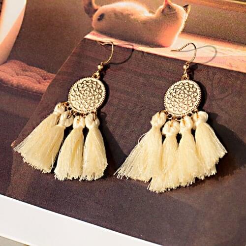 Vintage Big Round Multicolor Fashion Earrings Women Ethnic Boho Tassel Feather Long Dreamcatcher Flower Earrings Jewelry