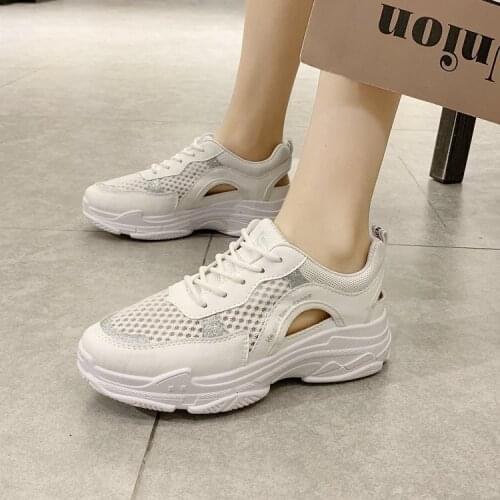 Llogai Womens Sports Shoes New Sandals Fashion Women Casual Leather Breathable Mesh Shoes Women Sneakers Platform Walking Shoes