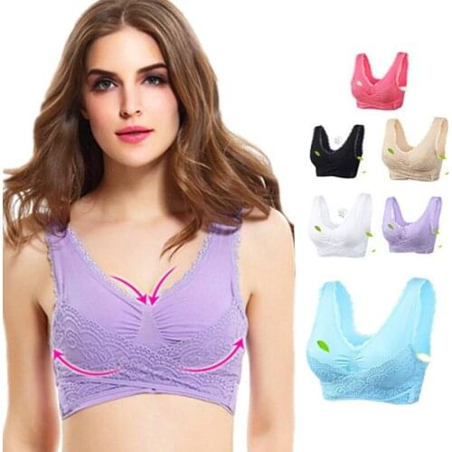 Women Lingerie Lace Solid Color Cross Side Buckle Without Rims Gathered Sports Underwear Sleep Bra 4XL Plus Size