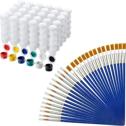 100 Pieces Kids Paint Brushes Set with 50 Strips Empty Paint Strips Paint Cup