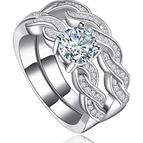 2pcs YaYI Jewelry Fashion Princess Cut 6*6 White Cubic Zirconia Silver Color Engagement Wedding Party Couples Rings