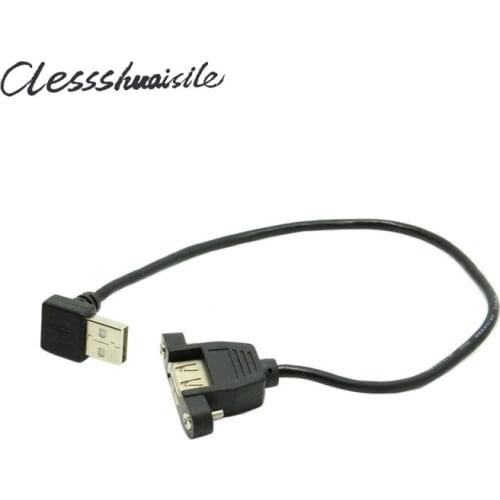 30cm 90 Degree Up Direction Angled USB 2.0 A Male Connector to Female Extension Cable With Panel Mount Hole