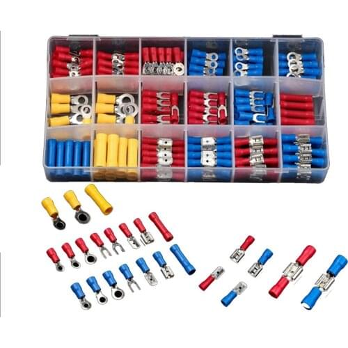 300PCS Insulated Cable Electrical Connector With Pin Terminals Electrical Wire Crimp Rolled Ring Spade Fork Kit