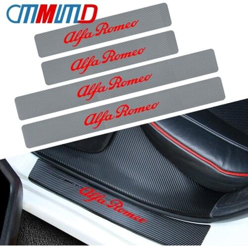 4pcs 3D carbon fiber Anti-scratch friction car Door Threshold sticker Car Logo emblem Badge Decal for Alfa Romeo giulietta Mito
