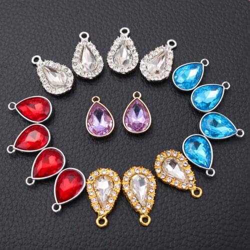 5pcs Five Colors Water Drop Glass Pendant Gold/Silver Color Alloy Necklace Pendant for Women DIY Charm Jewelry Handicraft Making