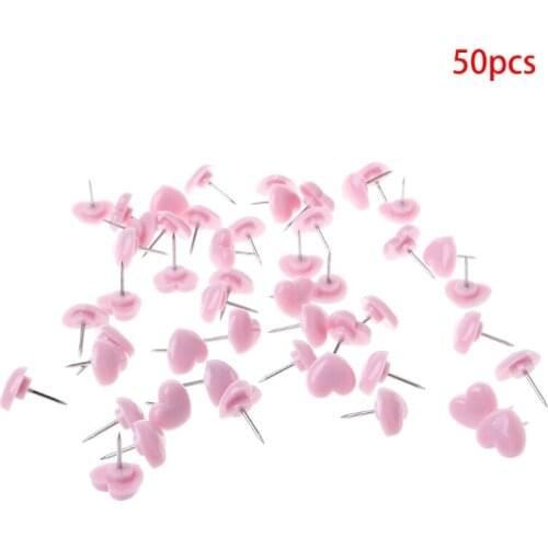 50 Pcs Heart Shape Plastic Quality Colored Push Pins Thumbtacks Office School 32CB