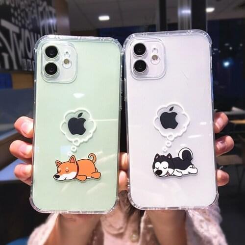 Cute Cartoon Animal Dog Bear Cat Phone Case For iPhone 11 Pro MAX XS XR X 12 Mini 7 8 Plus Clear Soft TPU Shockproof Back Cover
