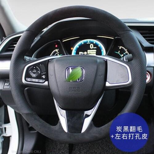 Black Suede Leather Steering Wheel Cover For Honda Civic URV Envix Fit CRV Gienia Odyssey Accord Spirior Elysion Car Interior