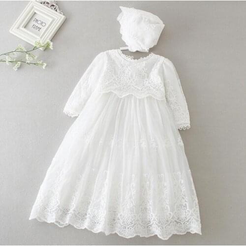 Ivory Baby Girls Dress Long Sleeve Kids First Birthday Ball Gown Infant Dresses for Baptism Bridesmaid Party Hat 3-24 months