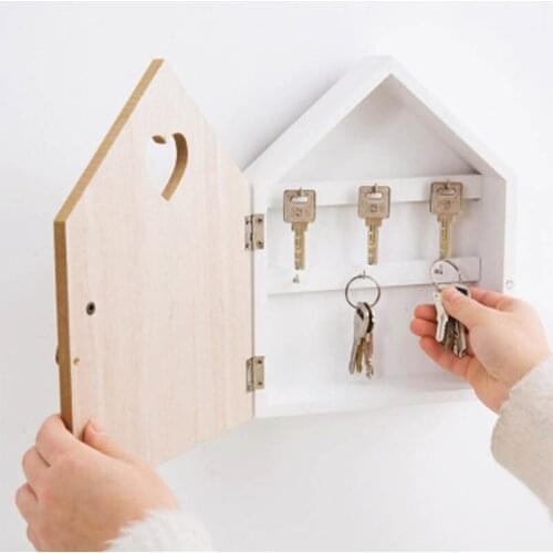 Creative Bear Pattern Wooden Key Box Wall Hanging Storage Rack Wall Decoration Key Storage Box Shop Porch Door Decor Housekeeper