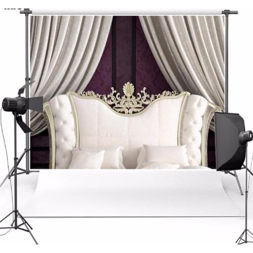 Photography backdrop living room gray curtain white headboard photographic background for wedding baby shower studio backdrop