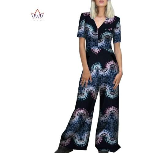 Summer New Fashion Africa Cotton Wax Print Romper African Bazin Riche Sexy Jumpsuit For Women Dashiki Elegant Jumpsuit WY4459