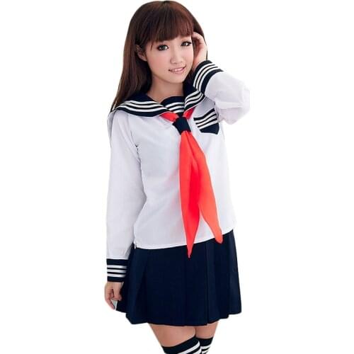 Japanese Sailor Suit Women Anime School Uniform Cosplay Clothing Pleated Skirt +Tops With Red Scarf 3 Pcs / set JK Uniform
