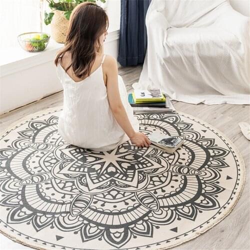 Nordic Ethnic Style Home Round Large Area Rug For Bedroom Bohemia Woven Cotton Rug Carpet Knitting Floor Mat Multiple Sizes