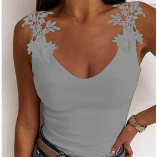 Sleeveless Summer Tops Women Lace Floral Tank Tops Summer Streetwear Elegant Womens Casual Tanks Solid Color Vest