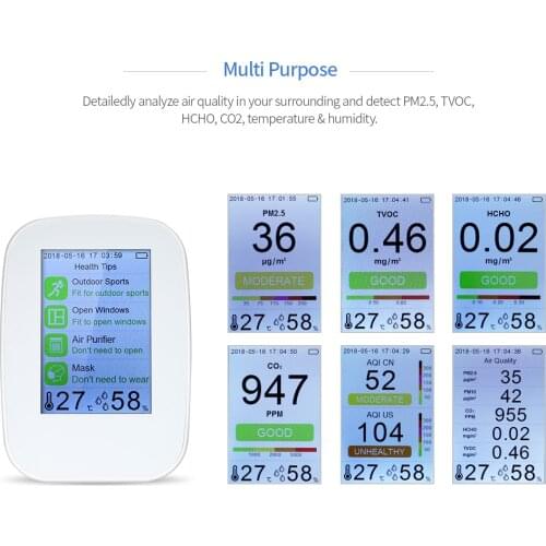 D9-B/D9-D/D9-H Multifunctional Outdoor Air Quality Monitor Gas Detector Analyzer Rechargeable HCHO & TVOC Tester CO2 Meter
