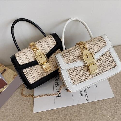 Fashion Woven PU Leather Patchwork Shoulder Messenger Bags For Women Summer Casual Ladies Beach Vacation Mini Crossbody Handbags