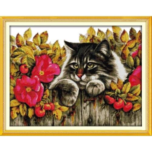 Th Cat in the Flowers (3)Counted Cross Stitch 11CT 1CT Cross Stitch animals Cross Stitch Kits Embroidery for Home Decor