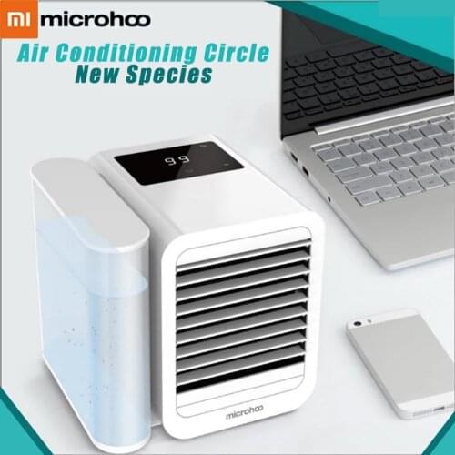 Portable Microhoo Desktop Fan 3 In 1 Air Conditioner Water Cooling Energy Saving Fan Touch Screen Timing Artic Cooler Humidifier