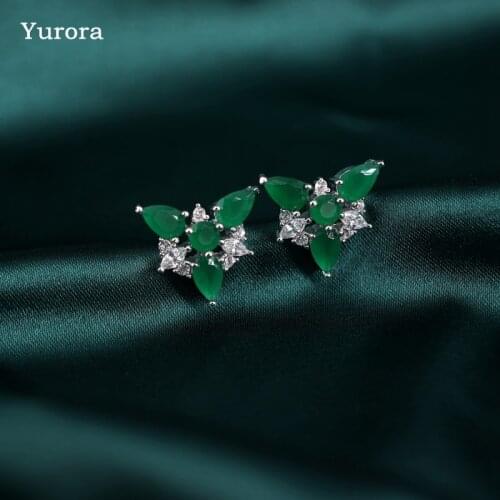 Charm Green Flower Studs Earrings For women Silver Color Geometry Cubic zirconia Stone Vintage Pink Party Fashion Small Earrings