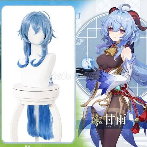 Genshin Impact Ganyu Cosplay Wig 100cm Long Gradient Blue Wigs with Bangs Heat Resistant Synthetic Hair C47M168