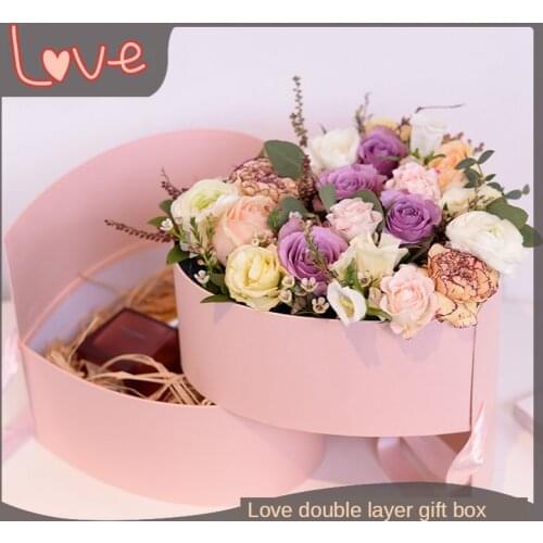 Peach Heart Box Window PVC Double Layer Rotating Flower Heart-Shaped Flower Pot Gift Box Wedding Valentines Day wholesale