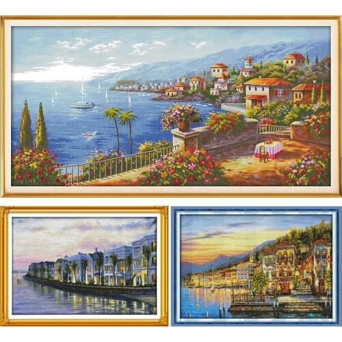Joy Sunday Mediterranean Style Stamped Cross Stitch Kits Needlework Embroidery 11CT 14CT Counted Printed Handmade Patterns Decor