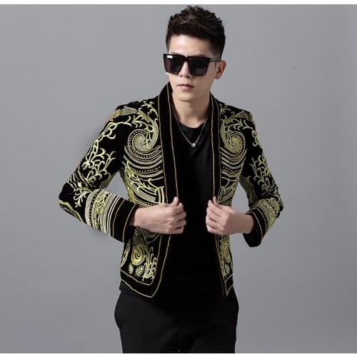 Luxury Baroque Color Block Blazer Men Heavy Wormnanship Embroider And Beads Stage Costumes For Singer DJ Party Club Outfit